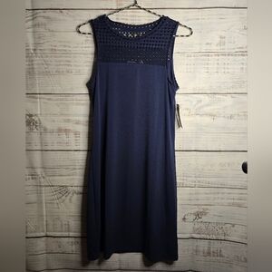 NWT Michael Kors Sleeveless Midi Eyelet Navy Blue Dress Size XS